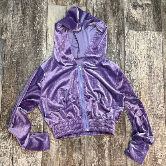 Purple Velvet Hooded Jacket - Picture 1 of 1